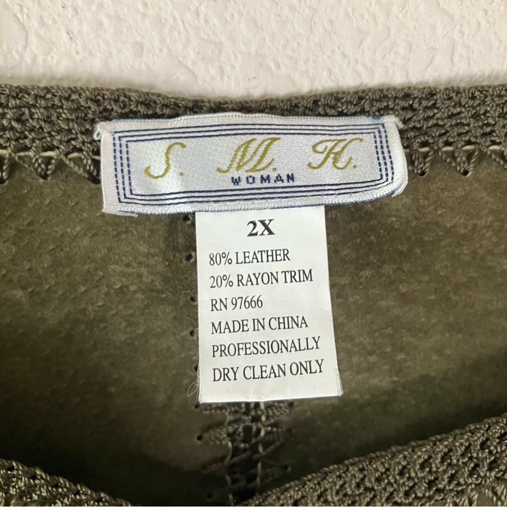 VINTAGE Suede Jacket & Skirt Set Crochet Western Cowgirl Boho Olive Green 2X - Picture 8 of 16